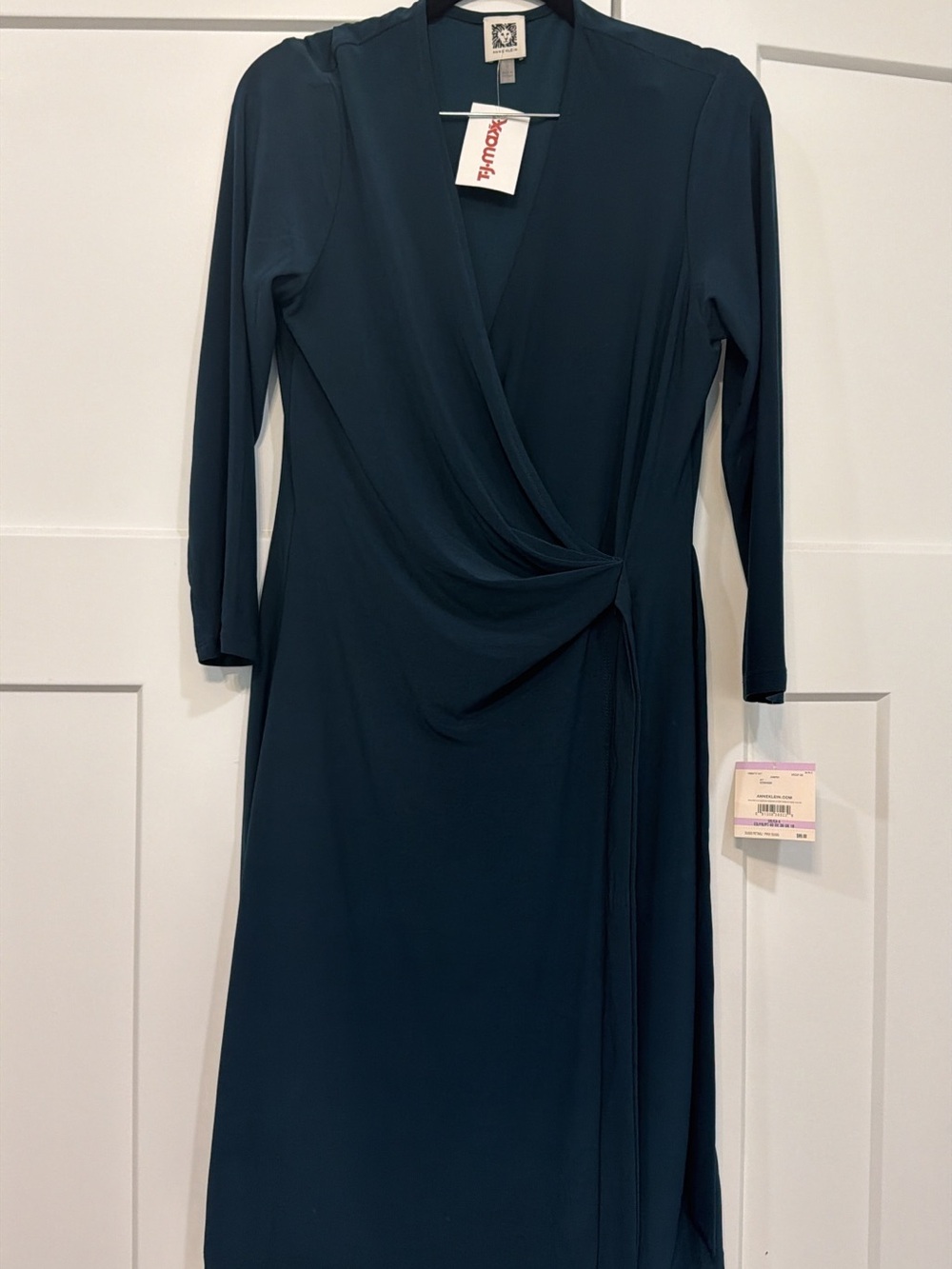 Maggy London Deep Teal Long Sleeve Faux-Wrap Dress